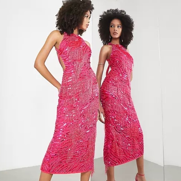 ASOS Dresses & Skirts - ASOS DESIGN Pink Dress with Pearls and Sequin - Woman Dress Size 2